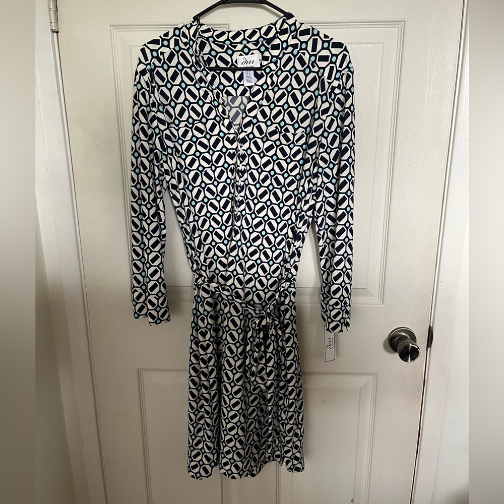 DM Collection Geometric Jamison Jersey Long Sleeve Knee Length Dress Size 14 NEW